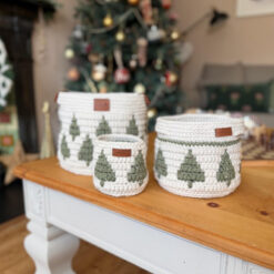 CROCHET PATTERN + VIDEO - Twinkling Trees Mosaic Crochet Baskets — 3 Nesting Sizes storage, gift, plantholder, Charts Included